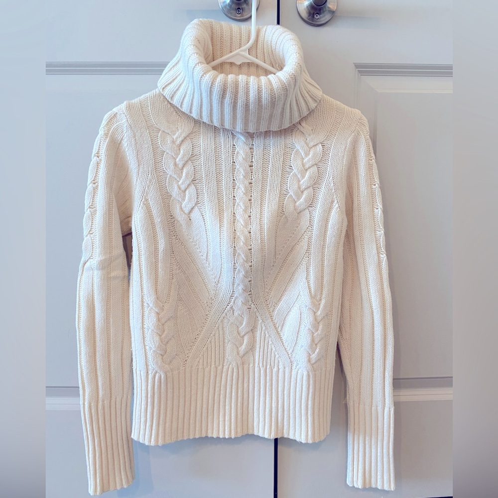 Ann Taylor Cream Wool Turtleneck Sweater